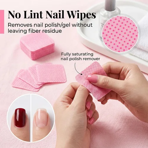 Vista 4 de MAQIHAN 600 Toallitas para Uñas Sin Pelusa - Toallitas Removedoras de Esmalte de Uñas Rosa Sin Pelusa, Almohadillas para Uñas Sin Pelusa para Uñas