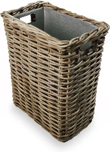 Vista 4 de The Basket Lady Cesta de basura rectangular de mimbre con forro de metal Marrón nogal envejecido