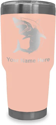 Vista 20 de LaserGram Vaso aislado al vacío de 20 onzas, gran tiburón blanco, grabado personalizado incluido (negro)