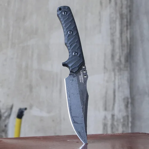 Vista 2 de Cuchillo afilado de hoja fija de 10.2 pulgadas, mango de acero G10, espiga completa, herramienta de caza, cuchillo de bushcraft al aire libre Negro