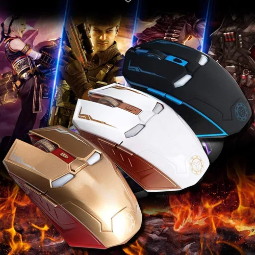 Vista 6 de Ratón inalámbrico 2.4G portátil óptico Iron Man Mouse con nano receptor USB, 3 niveles de DPI ajustables, 6 botones para laptop, computadora