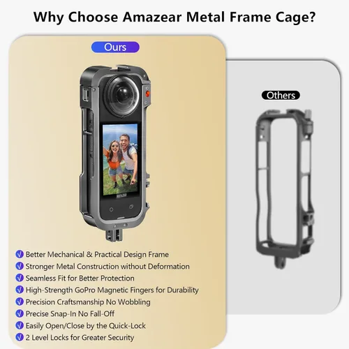 Vista 5 de Amazear - Funda protectora de metal para accesorios Insta360 X4, marco utilitario multifunción Insta 360 X4 de liberación rápida, construcción más