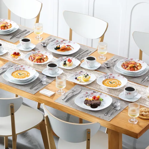 Vista 8 de VEWEET Annie - Vajilla de porcelana para 6 personas, 30 piezas, con platos y tazones, incluyendo cena, postre, sopa, tazas y platillos