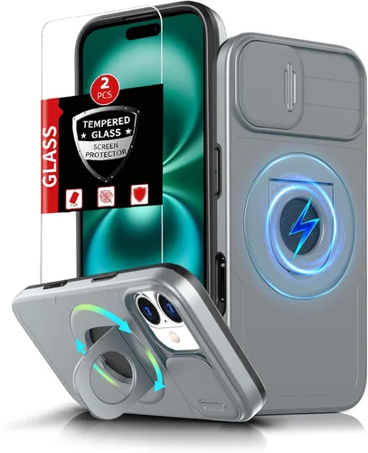 Vista 68 de Funda magnética para iPhone 11 Pro compatible con carga inalámbrica MagSafe, con 2 protectores de pantalla, anillo kickstand de 360° integrado +