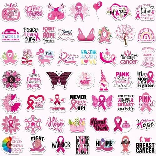 Vista 4 de MARFOREVER 200 piezas de calcomanías de conciencia del cáncer de mama, calcomanías de cinta rosa para mujeres y niñas, calcomanías de vinilo