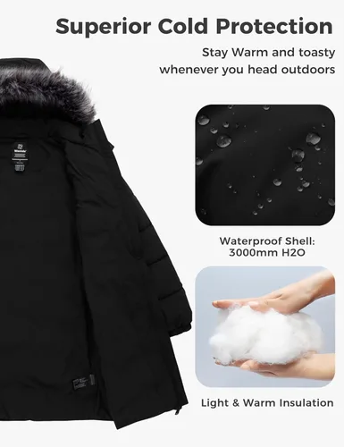 Vista 5 de Wantdo - Chamarra acolchada larga para mujer, chaqueta ligera y cálida con capucha Negro