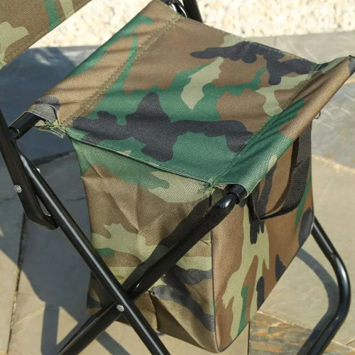 Vista 7 de Silla de camping plegable con bolsa enfriadora, taburete compacto para pesca, camping, senderismo, viajes, barbacoa (camuflaje militar)
