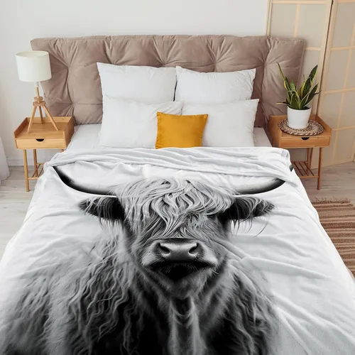 Vista 5 de SARA NELL Manta de Vaca Highland, Manta de Franela con Patrón de Retrato de Vaca, Animal Highlander Escocia Cuernos Toro Ganado Highland Cálida