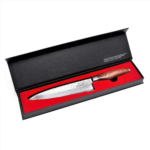 Vista 5 de Cuchillo de chef de Damasco – Acero inoxidable japonés VG10 de 67 capas de 8 pulgadas – Forjado de alto carbono – Hoja afilada de espiga completa