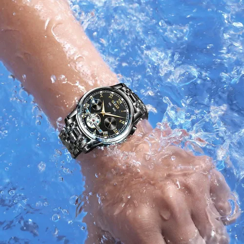 Vista 6 de OLEVS Reloj automático para hombre, cuerda automática, mecánica, de lujo, de acero inoxidable, multicalendario, impermeable, luminoso, reloj