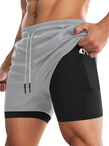 Vista 15 de Aolesy Pantalones cortos de gimnasio para hombre con forro de 5, 7, 9 pulgadas, ligeros, pantalones cortos de malla para entrenamiento, atléticos