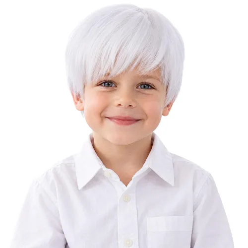 Vista 7 de Peluca marrón oscuro para niños, peluca recta corta con flequillo