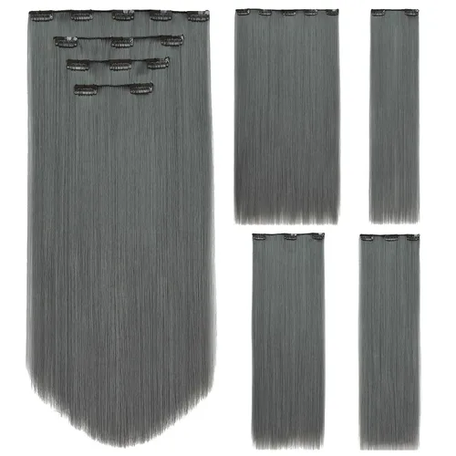 Vista 17 de Extensión de cabello negro oscuro, extensiones de cabello con clip de 22 pulgadas