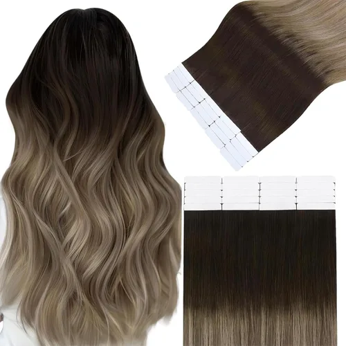 Vista 13 de Easyouth Extensiones de cabello humano rubio con cinta, extensiones de cabello humano rubio blanco, 12 pulgadas, 20 unidades, 1.06 onzas