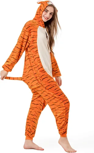 Vista 6 de Griong Fit Snug Adult Onesie Costume Pajamas, Unisex Flannel Cosplay Animal One Piece Halloween Sleepwear Homewear