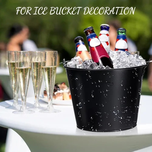 Vista 4 de Zopeal Juego de 24 cubos de cerveza galvanizados, 16 cubos de metal con 4 cucharadas y 4 pinzas, cubo de hielo rústico de 7 pulgadas para fiestas
