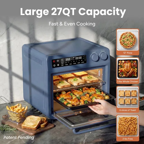 Vista 3 de SMIRLY Combo de horno tostador digital con freidora de aire, horno de encimera de convección de 25 L, multifunción 10 en 1 para pizza de 12 pulgadas