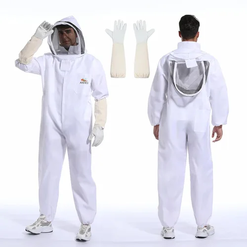 Vista 7 de Traje de abeja para hombres y mujeres, a prueba de picaduras, traje de apicultura de polialgodón, disfraz de apicultor y con guante (S) Kit