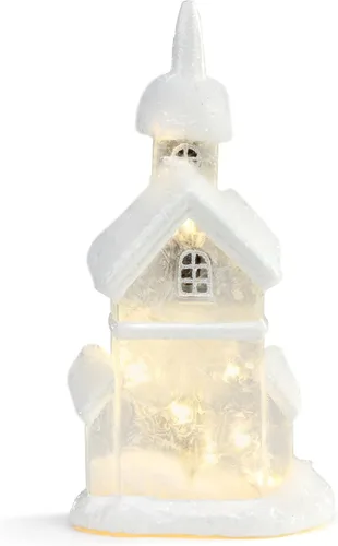 Vista 5 de DEMDACO Decoración de mesa de Navidad de cristal de 9 x 5 con purpurina para iglesia blanca de invierno