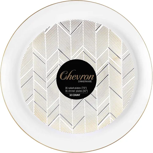 Vista 10 de PLASTICPRO Juego de 32 elegantes platos desechables de plástico que incluye 16 platos llanos y 16 platos de ensalada, platos de fiesta resistentes