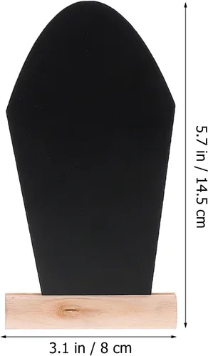 Vista 2 de Amosfun 4 letreros de pizarra de doble cara con base de madera en forma de lápida para tiendas, bodas, cocina, hogar, decoración de fiesta