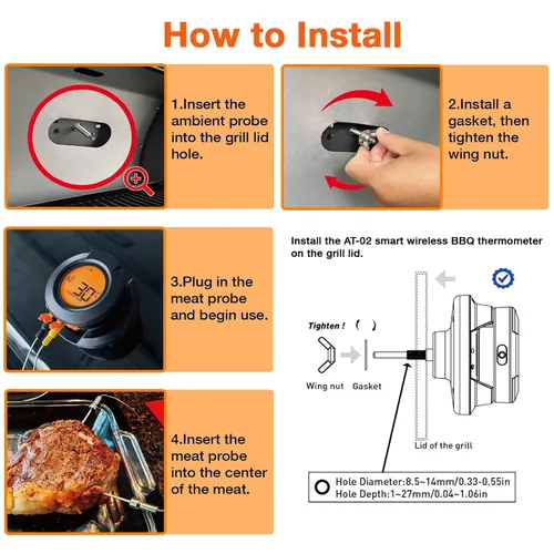 Vista 7 de Termómetro Digital para Ahumador - Termómetro Digital Bluetooth para Parrilla Exterior - Termómetro Big Green Egg - Incluye 2 Sondas - Regalo