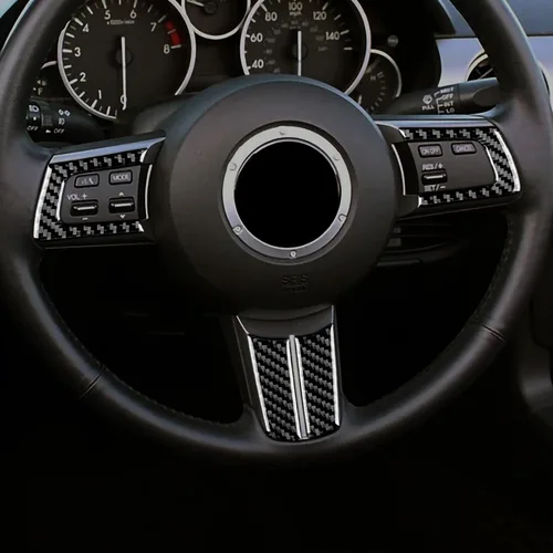 Vista 4 de Fibra de carbono, para Mazda, marco de botón de volante, decoración para Mazda MX-5, Miata, MX5, 2006, 2007, 2008, 2009, 2010, 2011, 2012, 2013
