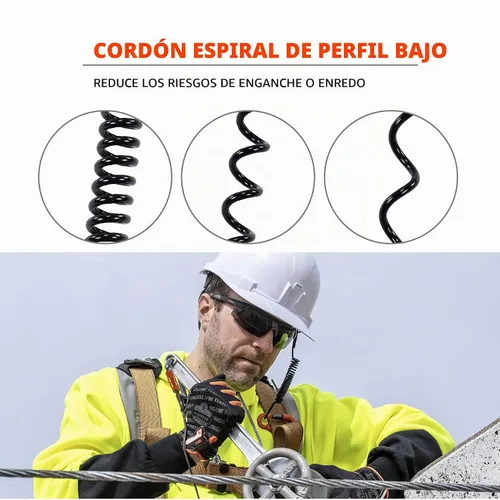 Vista 5 de Cordón para herramientas en espiral con extremo de bucle y mosquetón, capacidad de peso de la herramienta 2 libras, Ergodyne Squids 3156, negro