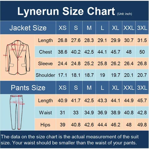 Vista 4 de Lynerun Mens Slim Fit 2 Piece Suit Two Button Notched Lapel Solid Suit Jacket Pants Set Tuxedo for Prom