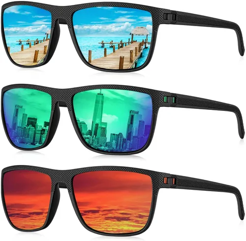 Vista 24 de KALIYADI Gafas de sol polarizadas para hombre, gafas de sol ligeras con protección UV para conducir, pescar y jugar golf (3 unidades) Negro