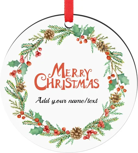 Vista 31 de Paquete de 4 adornos de Navidad personalizados 2025 de cerámica personalizada con foto y texto para decoración de árbol de Navidad, primera Navidad