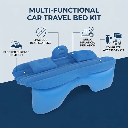 Vista 2 de Car Air Mattress 135x85cm PVC Flocked Inflatable Bed (Blue)