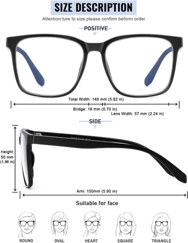 Vista 5 de TEAPLMTT - Lentes de bloqueo de luz azul, anteojos de computadora cuadrados grandes, anti luz azul para mujeres y hombres