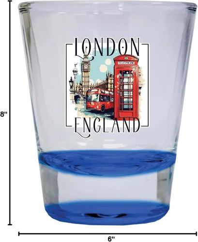 Vista 3 de London England Design C Souvenir - Vaso de chupito redondo de 1.5 onzas, color azul, paquete de 2