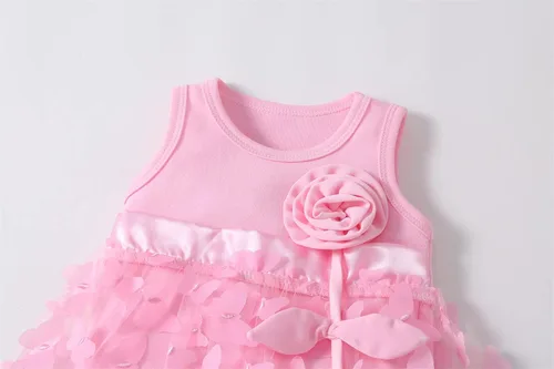 Vista 5 de Niyage Conjunto de mameluco de vestido con flores para bebé, traje de fiesta con tutú para bebé