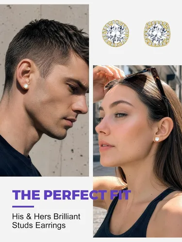 Vista 5 de Richsteel Aretes de circonita cúbica para hombre, postes de plata de ley Dorado Plateado
