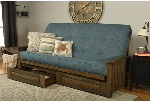 Vista 2 de Kodiak Furniture Washington - Marco de futón tamaño Queen con cajones de almacenamiento, marco de futón de madera con colchón incluido en color azul
