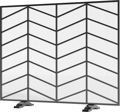 Vista 9 de Fire Beauty Panel único de chimenea de hierro forjado con malla de zigzag, protector contra chispas de fuego para sala de estar, decoración