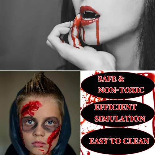 Vista 4 de Spray de sangre falsa de Halloween, salpicadura de sangre realista, líquido artificial lavable, sangre falsa para ropa, kit de maquillaje SFX