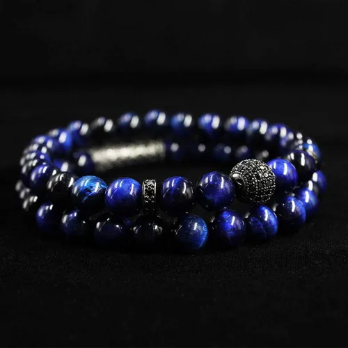 Vista 2 de BOMAIL - Pulsera elástica de piedras de ojo de tigre de 8 mm para mujeres y hombres