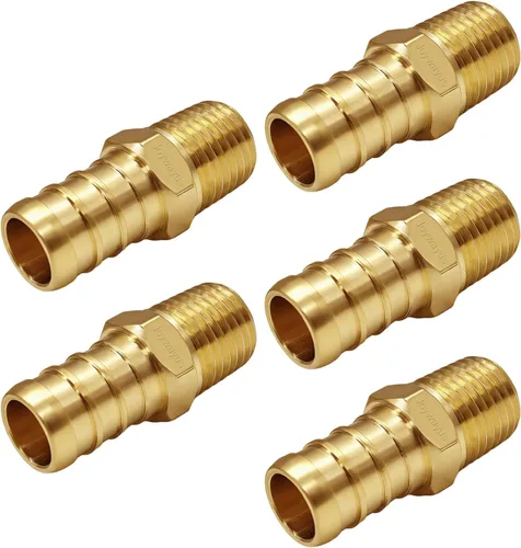 Vista 7 de Joywayus Acoplamiento de tubería PEX de latón, adaptador de montaje de tubería macho NPT de 1/2" PEX x 3/8" (paquete de 5) Compatible with PEX-B