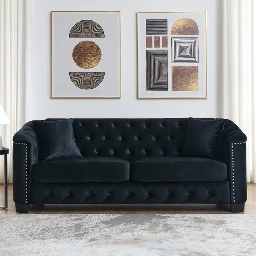 Vista 11 de Juego de sofá de terciopelo Chesterfield de lujo de 2 piezas para sala de estar, muebles de decoración moderna, sofá seccional, sofá de 3 plazas