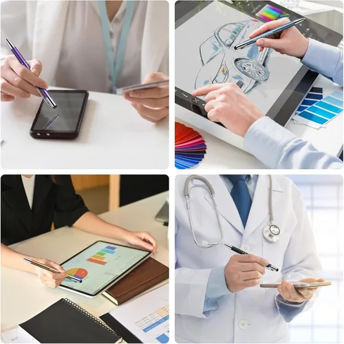 Vista 6 de Bolígrafos personalizados con lápiz capacitivo, bolígrafos metálicos personalizados con nombre impreso con tinta negra, grabado con logotipo