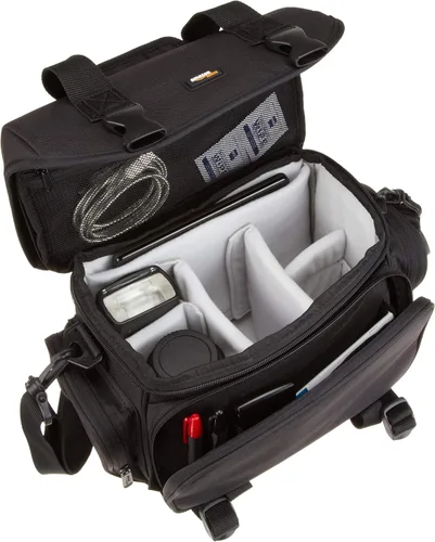 Vista 2 de Amazon Basics Bolsa grande para dispositivos DSLR, negra con interior gris