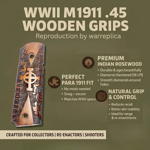 Vista 44 de WWII US M1911 / 1911 .45 Puños de madera - Reproducción