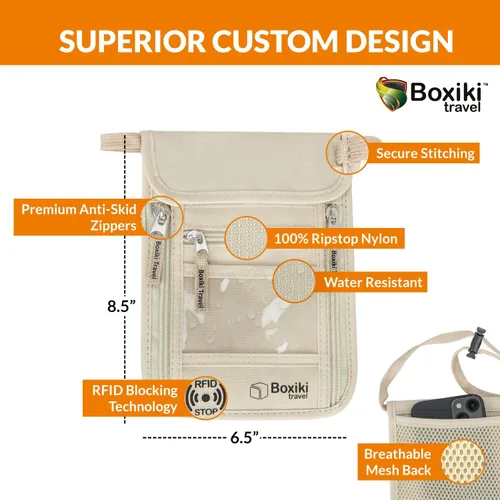 Vista 2 de Boxiki Travel Cinturón de dinero oculto para hombres y mujeres, cintura con bloqueo RFID para pasaporte, cartera y teléfono, seguro y seguro