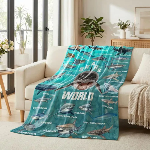Vista 2 de Manta de regalo de tiburón para niños, niñas y amantes de los tiburones, súper suave, ligera y cálida para sala de juegos, cama y campamento, 30 x