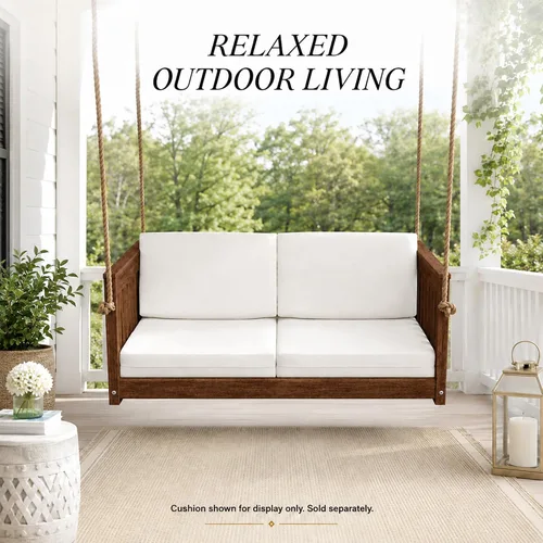 Vista 3 de Amish Made Antique Mahogany Mission Swing, Made in USA Deep Seating Mission Collection HDPE Poly Lumber Porch Swing with Rope, All-Weather Outdoor
