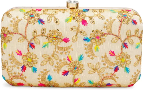 Vista 2 de LONGING TO BUY Embrague de caja de diseño hecho a mano para mujeres, embrague bordado Zari para mujeresembrague de mano para mujeres