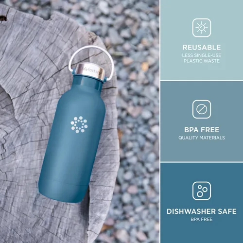 Vista 4 de Lifefactory Botella deportiva aislada al vacío de acero inoxidable de 16 onzas, mezclilla oscura